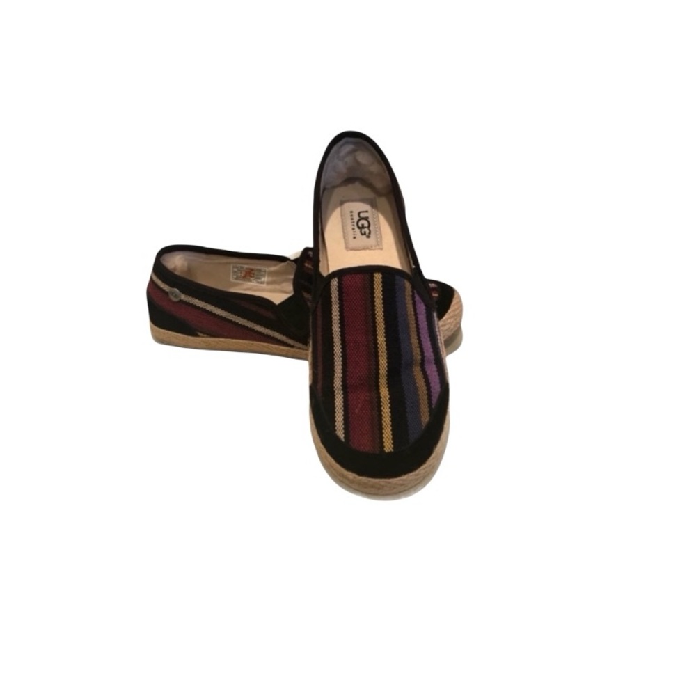 Ugg Delilah Black striped bohemian canvas slip on espadrille shoe size 5 1/2
